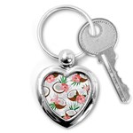 Seamless Pattern Coconut Piece Palm Leaves With Pink Hibiscus Key Chain (Heart) Front