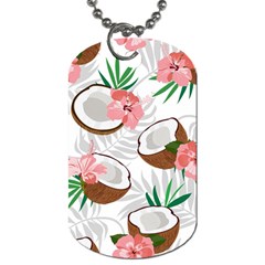 Seamless Pattern Coconut Piece Palm Leaves With Pink Hibiscus Dog Tag (one Side) by Vaneshart