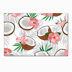 Seamless Pattern Coconut Piece Palm Leaves With Pink Hibiscus Postcard 4 x 6  (pkg Of 10) by Vaneshart