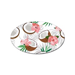 Seamless Pattern Coconut Piece Palm Leaves With Pink Hibiscus Sticker Oval (100 Pack) by Vaneshart