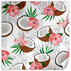 Seamless Pattern Coconut Piece Palm Leaves With Pink Hibiscus Canvas 16  X 16  by Vaneshart