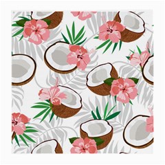 Seamless Pattern Coconut Piece Palm Leaves With Pink Hibiscus Medium Glasses Cloth by Vaneshart