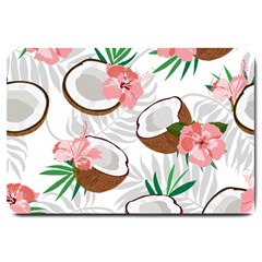 Seamless Pattern Coconut Piece Palm Leaves With Pink Hibiscus Large Doormat by Vaneshart