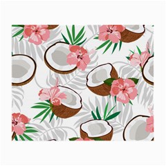 Seamless Pattern Coconut Piece Palm Leaves With Pink Hibiscus Small Glasses Cloth (2 Sides) by Vaneshart