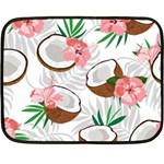 Seamless Pattern Coconut Piece Palm Leaves With Pink Hibiscus Fleece Blanket (Mini) 35 x27  Blanket