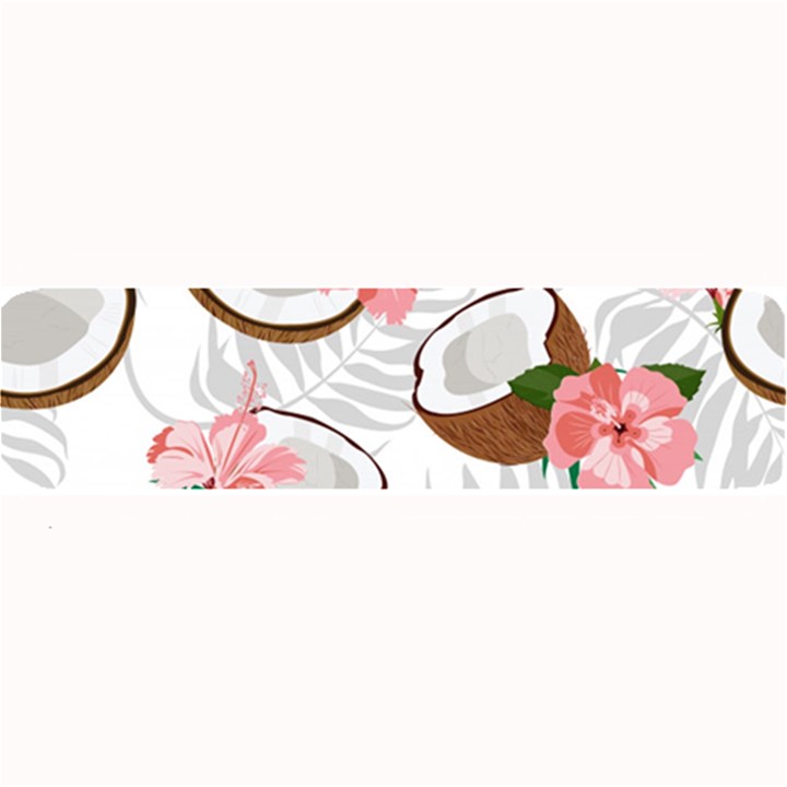 Seamless Pattern Coconut Piece Palm Leaves With Pink Hibiscus Large Bar Mat