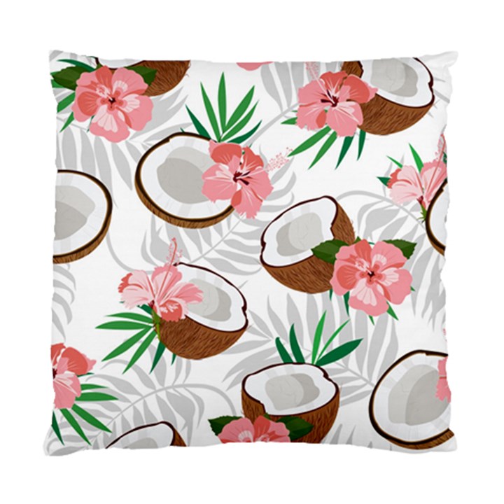 Seamless Pattern Coconut Piece Palm Leaves With Pink Hibiscus Standard Cushion Case (Two Sides)