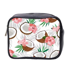 Seamless Pattern Coconut Piece Palm Leaves With Pink Hibiscus Mini Toiletries Bag (two Sides) by Vaneshart