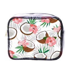 Seamless Pattern Coconut Piece Palm Leaves With Pink Hibiscus Mini Toiletries Bag (one Side) by Vaneshart