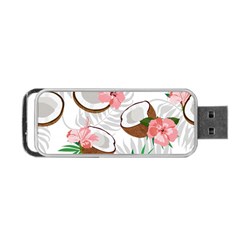 Seamless Pattern Coconut Piece Palm Leaves With Pink Hibiscus Portable Usb Flash (one Side) by Vaneshart