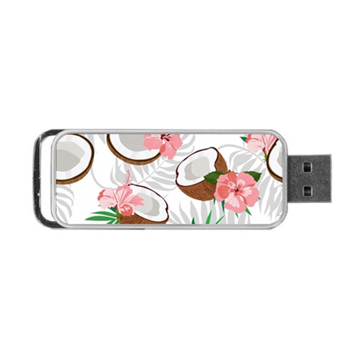 Seamless Pattern Coconut Piece Palm Leaves With Pink Hibiscus Portable USB Flash (One Side)