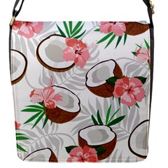 Seamless Pattern Coconut Piece Palm Leaves With Pink Hibiscus Flap Closure Messenger Bag (s) by Vaneshart