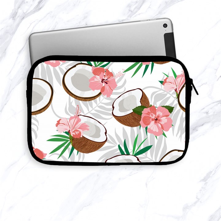 Seamless Pattern Coconut Piece Palm Leaves With Pink Hibiscus Apple iPad Mini Zipper Cases