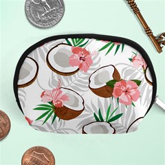 Seamless Pattern Coconut Piece Palm Leaves With Pink Hibiscus Accessory Pouch (medium) by Vaneshart