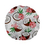 Seamless Pattern Coconut Piece Palm Leaves With Pink Hibiscus Standard 15  Premium Flano Round Cushions Front