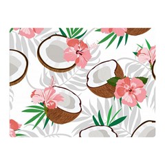 Seamless Pattern Coconut Piece Palm Leaves With Pink Hibiscus Two Sides Premium Plush Fleece Blanket (mini) by Vaneshart