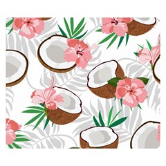 Seamless Pattern Coconut Piece Palm Leaves With Pink Hibiscus Two Sides Premium Plush Fleece Blanket (small) by Vaneshart