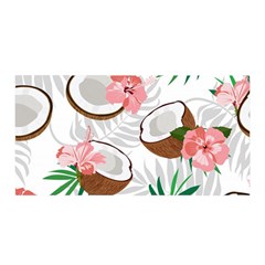 Seamless Pattern Coconut Piece Palm Leaves With Pink Hibiscus Satin Wrap 35  X 70  by Vaneshart