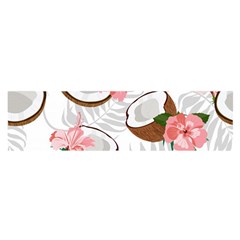 Seamless Pattern Coconut Piece Palm Leaves With Pink Hibiscus Oblong Satin Scarf (16  X 60 ) by Vaneshart