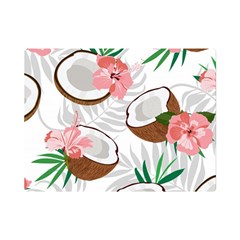 Seamless Pattern Coconut Piece Palm Leaves With Pink Hibiscus Premium Plush Fleece Blanket (mini) by Vaneshart