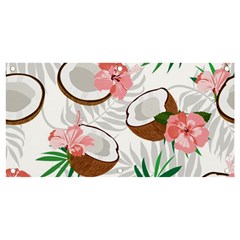 Seamless Pattern Coconut Piece Palm Leaves With Pink Hibiscus Banner And Sign 4  X 2  by Vaneshart