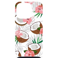 Seamless Pattern Coconut Piece Palm Leaves With Pink Hibiscus Iphone 14 Pro Black Uv Print Case by Vaneshart