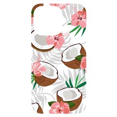 Seamless Pattern Coconut Piece Palm Leaves With Pink Hibiscus Iphone 14 Pro Max Black Uv Print Case by Vaneshart