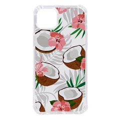 Seamless Pattern Coconut Piece Palm Leaves With Pink Hibiscus Iphone 14 Plus Tpu Uv Print Case by Vaneshart