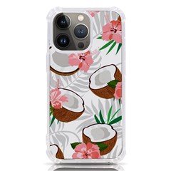 Seamless Pattern Coconut Piece Palm Leaves With Pink Hibiscus Iphone 13 Pro Tpu Uv Print Case by Vaneshart