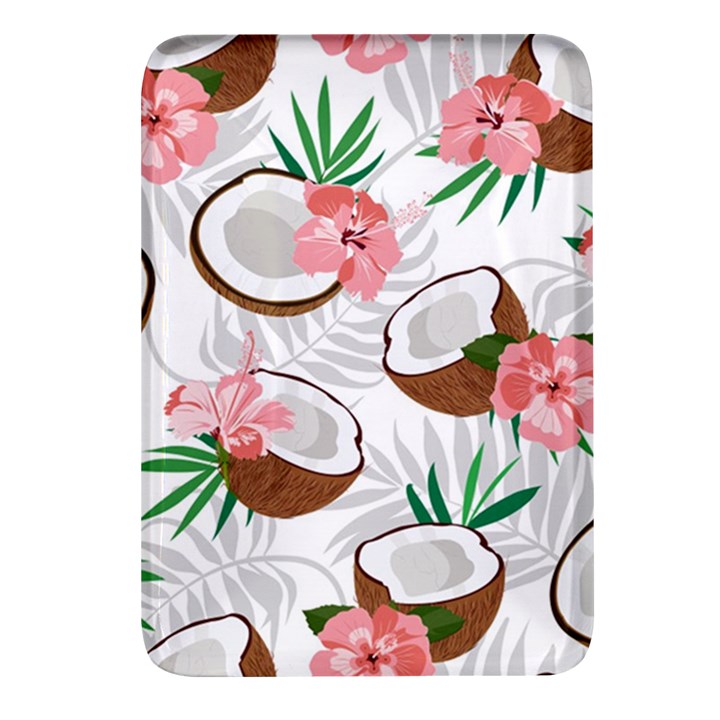 Seamless Pattern Coconut Piece Palm Leaves With Pink Hibiscus Rectangular Glass Fridge Magnet (4 pack)