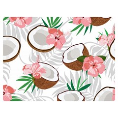 Seamless Pattern Coconut Piece Palm Leaves With Pink Hibiscus Premium Plush Fleece Blanket (extra Small) by Vaneshart