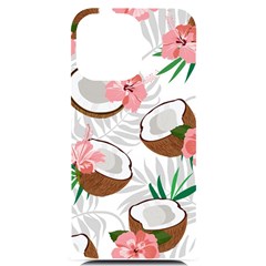 Seamless Pattern Coconut Piece Palm Leaves With Pink Hibiscus Iphone 14 Pro Max Black Uv Print Case by Vaneshart