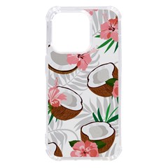 Seamless Pattern Coconut Piece Palm Leaves With Pink Hibiscus Iphone 14 Pro Tpu Uv Print Case by Vaneshart