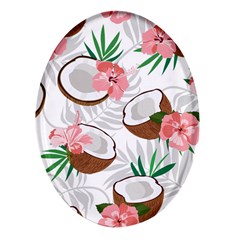 Seamless Pattern Coconut Piece Palm Leaves With Pink Hibiscus Oval Glass Fridge Magnet (4 Pack) by Vaneshart