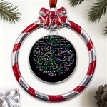 Math-linear-mathematics-education-circle-background Metal Red Ribbon Round Ornament Front