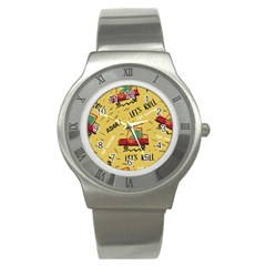 Childish-seamless-pattern-with-dino-driver Stainless Steel Watch by Vaneshart