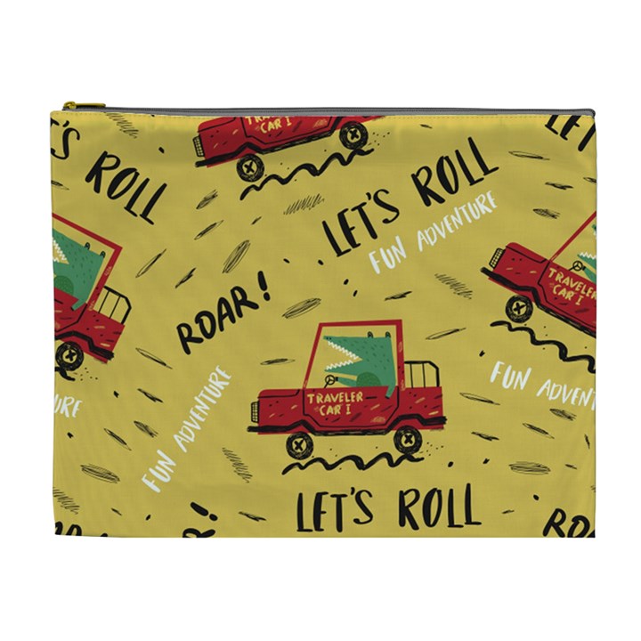 Childish-seamless-pattern-with-dino-driver Cosmetic Bag (XL)