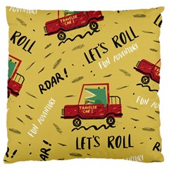 Childish-seamless-pattern-with-dino-driver Large Cushion Case (one Side) by Vaneshart