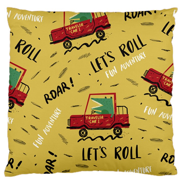 Childish-seamless-pattern-with-dino-driver Standard Premium Plush Fleece Cushion Case (One Side)