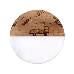 Childish-seamless-pattern-with-dino-driver Classic Marble Wood Coaster (round)  by Vaneshart