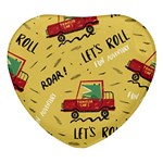 Childish-seamless-pattern-with-dino-driver Heart Glass Fridge Magnet (4 pack) Front