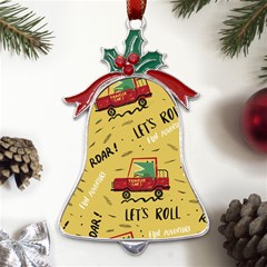 Childish-seamless-pattern-with-dino-driver Metal Holly Leaf Bell Ornament