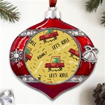 Childish-seamless-pattern-with-dino-driver Metal Snowflake And Bell Red Ornament Front