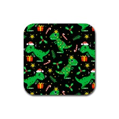 Christmas-funny-pattern Dinosaurs Rubber Coaster (square) by Vaneshart