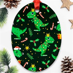 Christmas-funny-pattern Dinosaurs Oval Ornament (two Sides) by Vaneshart