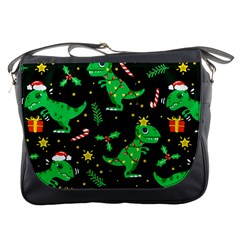 Christmas-funny-pattern Dinosaurs Messenger Bag by Vaneshart