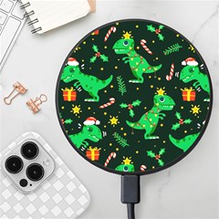 Christmas-funny-pattern Dinosaurs Wireless Fast Charger(black)