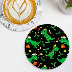 Christmas-funny-pattern Dinosaurs Uv Print Round Tile Coaster by Vaneshart