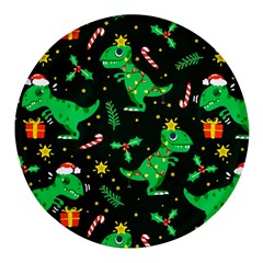 Christmas-funny-pattern Dinosaurs Round Glass Fridge Magnet (4 Pack)