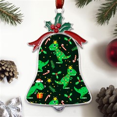 Christmas-funny-pattern Dinosaurs Metal Holly Leaf Bell Ornament